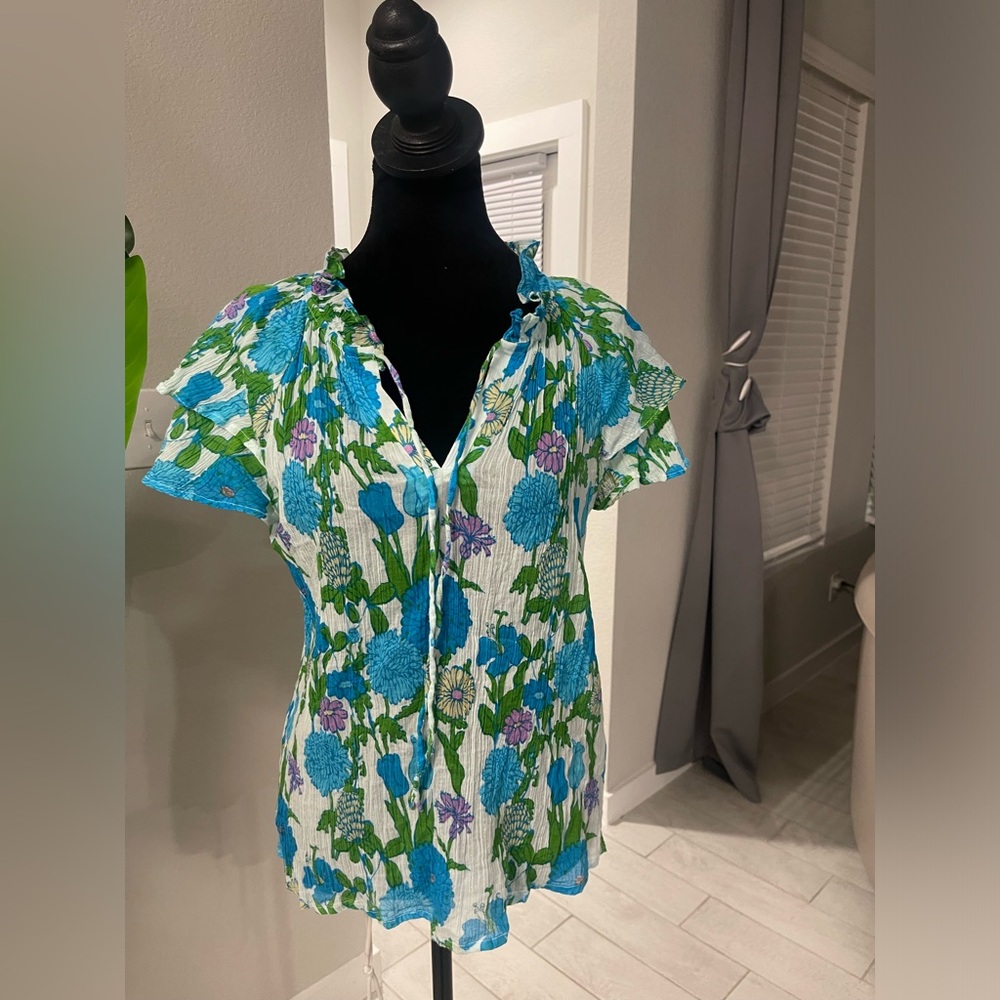 Olivia James the label flutter sleeves cotton blouse Sz S